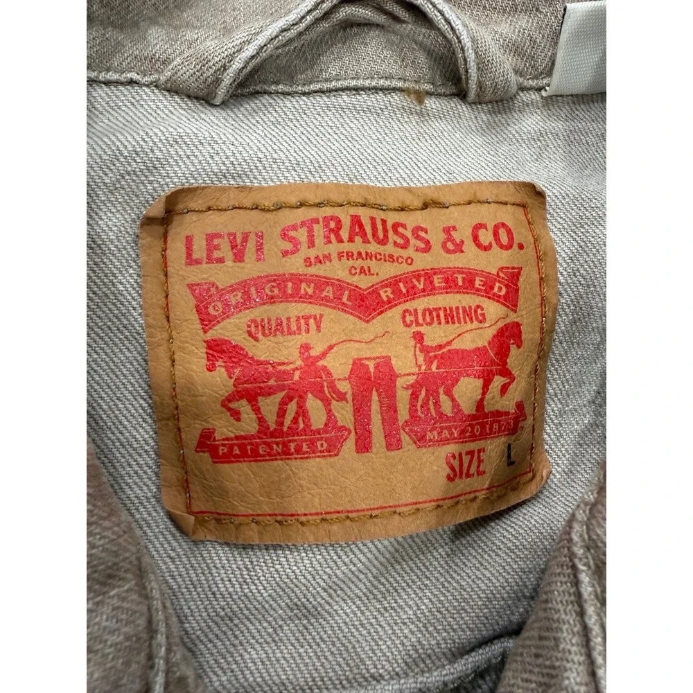 Levis Mens Tan Khaki Denim Trucker Jacket Large Button Front Classic